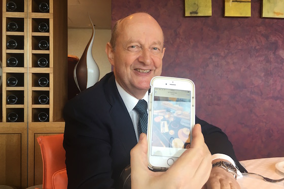 At his Hong Kong base, William Mackay shows off a cheese selection he was served at Shangri-La Hotel, Paris.